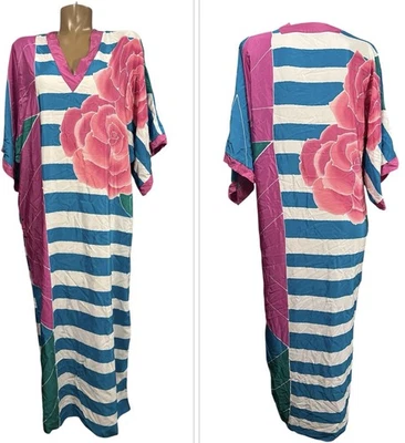 Oscar De La Renta Swirl VTG 70s 80s Mumu Maxi Floral Roses Dress Caftan Large L - Image 1 of 4