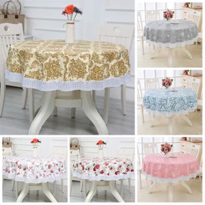 Wasserdichte PVC Leinen Runde Tischdecke Boho Bedruckt Geometrisch Tischdecke Hussen - Bild 1 von 36