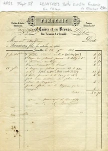 Dépt 38 - Grenoble 2 Rue Vocanson - Belle Entête Fonderie de Cloches 22/11/1853 - Picture 1 of 1