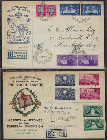 SOUTH AFRICA 1940s TWO REGISTERED FDCs PRETORIA & CAPE TOWN CANCELS Cover