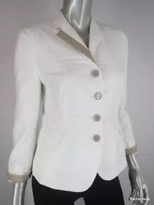 Akris Punto Jacket Blazer Size 8 M $1290 White Cotton Textured Polka Dot 3/4 Slv - Picture 1 of 12