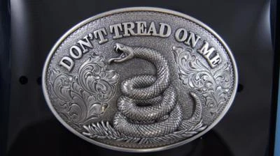 Nocona Western Belt Buckle DON'T TREAD ON ME Snake Silver Tone 37109 - Image 1 of 3