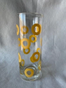 One *1* Vtg. MCM Geometric Yellow Circle Tom Collins Highball Drinking Glass - Imagen 1 de 2
