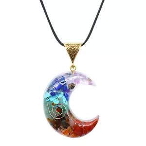 7 Chakra Mond Halskette Anhänger mit Kette Kristall Steine Yoga Heilung Geschenk - Bild 1 von 8
