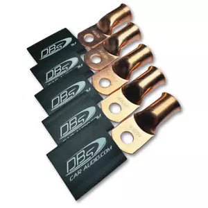 4/0 Gauge 100% OFC Copper Ring Terminal Lugs 3/8" Hole DBs Black Heat Shrink - Picture 1 of 2