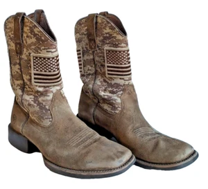 Ariat 9.5 D Sport Patriot Western Boot Antique Mocha Suede Camo Print - Picture 1 of 19
