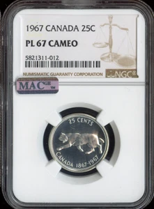 Canadá 1967 25 centavos 25C NGC PL67 calidad camafeo - Imagen 1 de 2