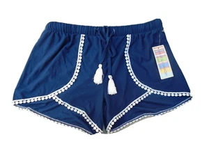 Young USA Women's Shorts lace trim tassel tie elastic waist size Large Blue - Picture 1 of 1
