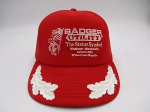 Gorra de camionero utilitario tejón vintage roja espalda a presión Wisconsin - Imagen 1 de 7