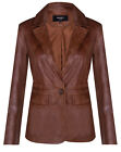 Ladies Tan Brown Real Leather Blazer Jacket Casual Retro One Button Classic