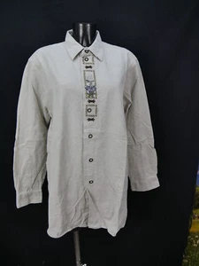 Gr.L Trachtenhemd Hemd Canda beige dichte Baumwolle Enzian Stickerei TH1129 - Bild 1 von 3