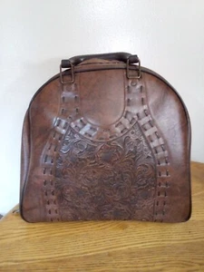 Vintage hand tooled Bowling Ball Bag W/ Leaves And Swirl Design - Picture 1 of 12