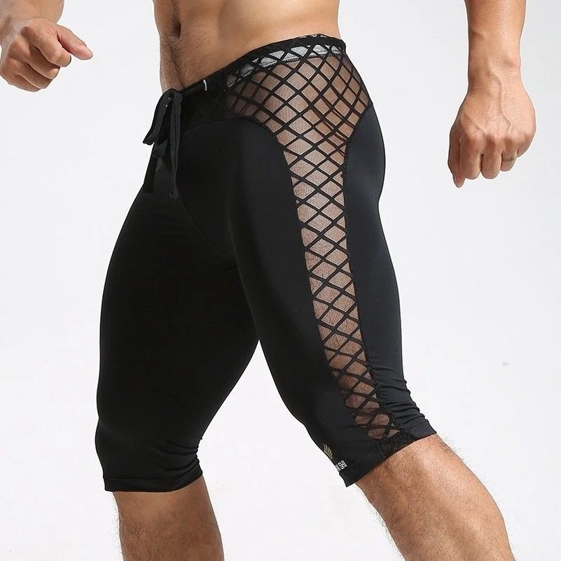Men Mesh Fitness Shorts Boxer Trunks Gym Panties Tights Splice Jogging Training - Image 1 of 4