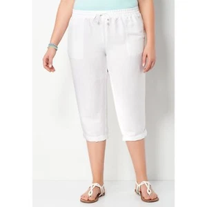 WHITE LINEN CAPRI PANTS Classic Fit Elastic waist PLUS SIZE 0X CJ Banks - Picture 1 of 5