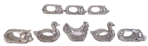 8 Napkin Rings Farm Animals Silvertone Metal 5 Pigs 2 Ducks Rooster Vintage - Picture 1 of 10
