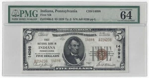 1929 Ty.2 First National Bank of Indiana, Pennsylvania $5 NBN PMG 64EPQ (57396) - Picture 1 of 2