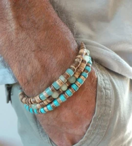 3PCS Coconut Wood Beaded Bracelet Wooden Eiastic Turquoise Stone Bead Bracelets - Picture 1 of 115