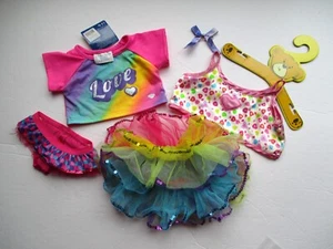 BABW Lote #31 Build A Bear Falda Multicolor Satén Camiseta sin Mangas *Nuevo LOVE Camisa Conjunto - Imagen 1 de 2