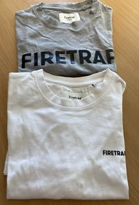 2 x Camisetas Firetrap Hombre Talla Pequeña Blanco y Gris Manga Corta - Imagen 1 de 14