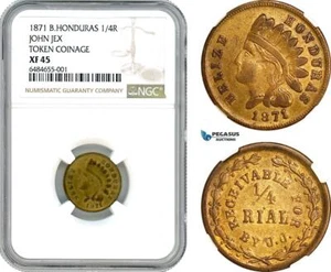 A7/88, British Honduras (Belize), 1/4 Real 1871, NGC XF45, Top Pop! - Picture 1 of 1