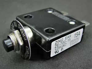 15 AMP Push Button Thermal Circuit Breaker 12-50VDC 125-250VAC QC Term NEW - Picture 1 of 4