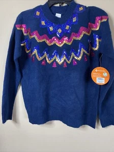 Member's Mark Girl's My Favorite Festive Sequin Detail Sweater Blue Girls 14/16 - Picture 1 of 7