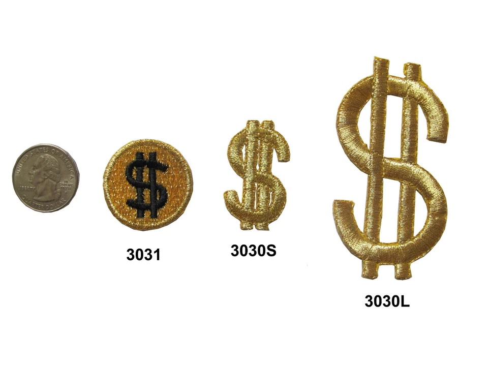 Lot 2Pcs Golden Dollar sign $ Embroidery Iron On Applique Patch - Image 1 of 1