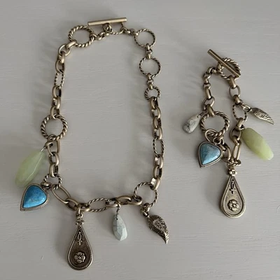 Kenneth Cole Necklace And Bracelet Set Gold Tone With Blue Green Stones - Image 1 of 4