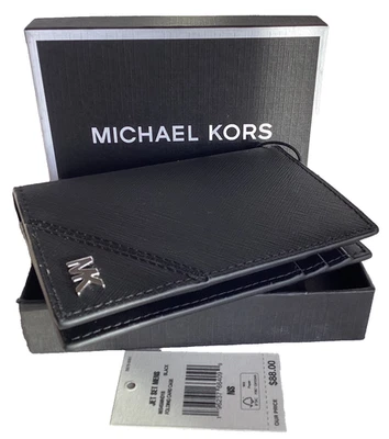 NWT Michael Kors Jet Set Men's Bifold Black Leather Folding Card Case/Wallet $88 - Image 1 of 4