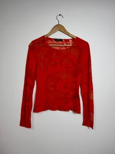 Jet Set Vintage Red Y2K Japanese Jean Paul Gaultier Style Mesh Top Dragon Size L - Picture 1 of 14
