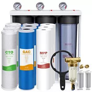 3 Stage 20" Big Blue Housings Whole House System+Spin Down Sediment Water Filter - Picture 1 of 18