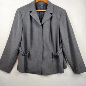 Alfani Blazer Jacket Women 22W Gray Shoulder Pads Side Belt Accent Hidden Button - Picture 1 of 16