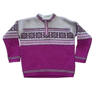 Hanna Andersson Girl Size 100 (4) Pink Nordic Sweater 1/4 Zip Fair Isle Cotton - Picture 1 of 8