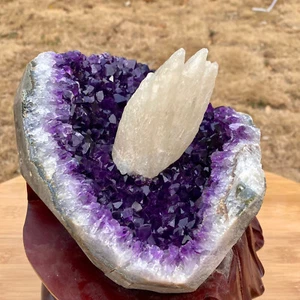 11.9LB(+stand) Natural Amethyst Calcite symbiosis quartz crystal Decoration. - Picture 1 of 14