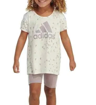 Adidas Bebé/Niña Pequeña Off Whi Back Plisado Camiseta y Bicicleta Pantalones Cortos Conjunto (AG3164C) 18M/2T Foto 1 de 4