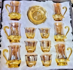 Stunning Turkish Arabic Tea Set of 12 Cups With Saucer Gold Gift - Picture 1 of 3