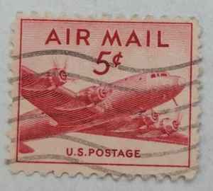 United States Postage ~ AIR MAIL ~ Red 6₵ Cent Stamp ~ Cancelled/Posted ~ Z09 - Picture 1 of 6