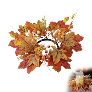 A Rtificial Maple Leaves Wreath Ring Fall Candle Ring Wreaths Decor - Picture 1 of 10