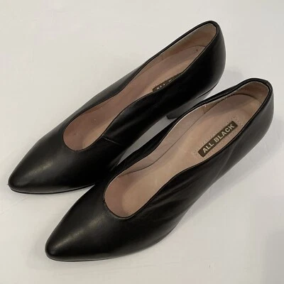ALL BLACK Brand Size 37 Cutaway Womens Black Leather Pumps  - Image 1 of 4