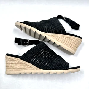 Eileen Fisher Espadrille-Sandalen 9 Aura schwarz Wildleder Mesh Fersenriemen Keilabsatz Schuhe - Bild 1 von 9
