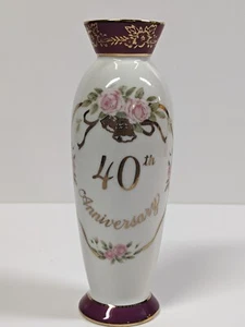 Lefton China 6.75” 40th Anniversary Bud Vase 07382, 1989 - Picture 1 of 4