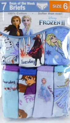 DISNEY Frozen Pack of 7 Girls Size 6 Colorful 100% Cotton Briefs Days of Week - Image 1 of 4