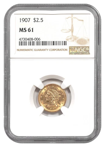 1907 Liberty Head $2.5 Gold Quarter Eagle NGC MS61 Cover