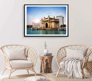 Mumbai Gateway Print, India Wall Art, Mumbai City Framed Blue Sky Wall Art, City - Foto 1 di 5