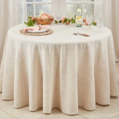 Classic Natural Linen-Blend Large Round Tablecloth – Available in 3 Sizes - Image 1 of 4