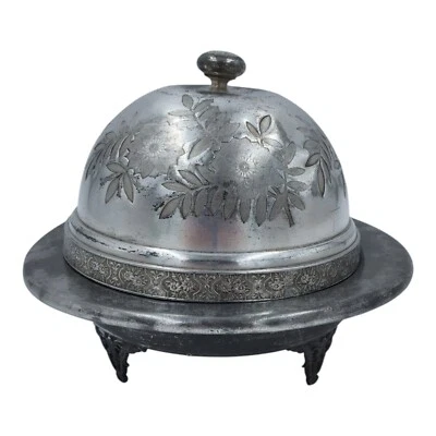 Antiguo plato de mantequilla abovedado Art Nouveau plato cuádruple florales Brooklyn Silver Co Foto 1 de 4