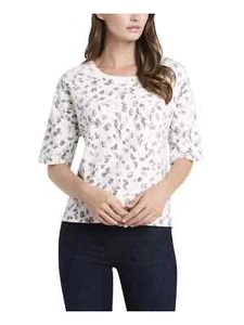 Vince Camuto Elbow Sleeve French Terry Top Womens Size XS White Printed Stretch - Picture 1 of 10