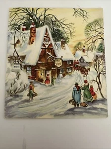 Tarjeta de felicitación de Navidad vintage - Familia caminando por la gente de la ciudad - Imagen 1 de 3