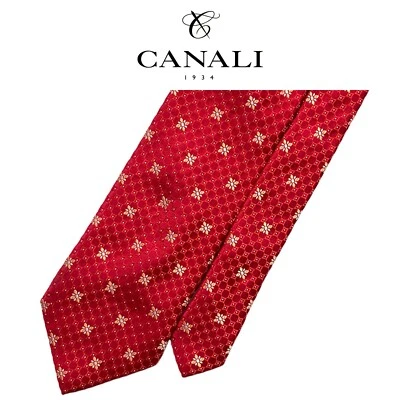 Canali красный галстук - белый желтый цветочный медальон узор на красный 100% Италии шелк - Изображение 1 из 4