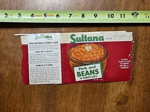RARA LATA ANTIGUA DE COLECCIÓN ETIQUETA SULTANA CERDO Y FRIJOLES EN SALSA DE TOMATE - Imagen 1 de 2